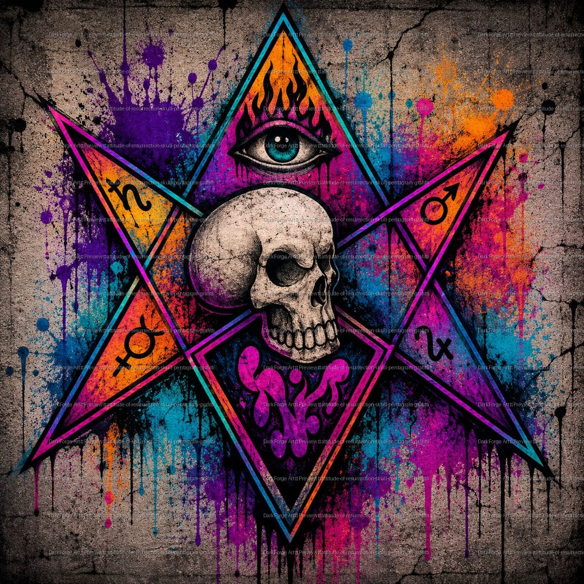 Attitude of Resurrection Skull Pentagram Grafitti - DarkForge Art preview